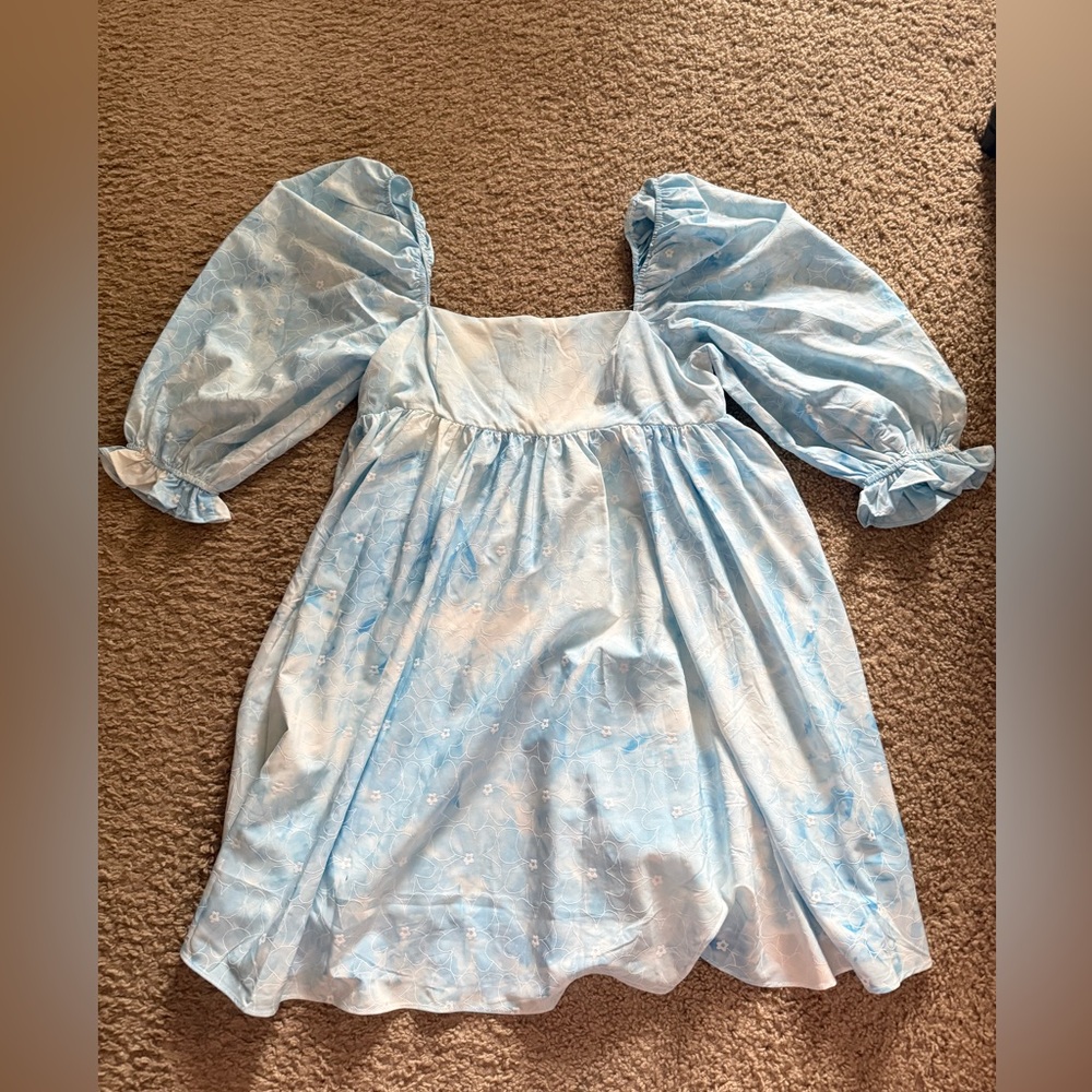 Storia Powder Blue Floral Embroidered Dress